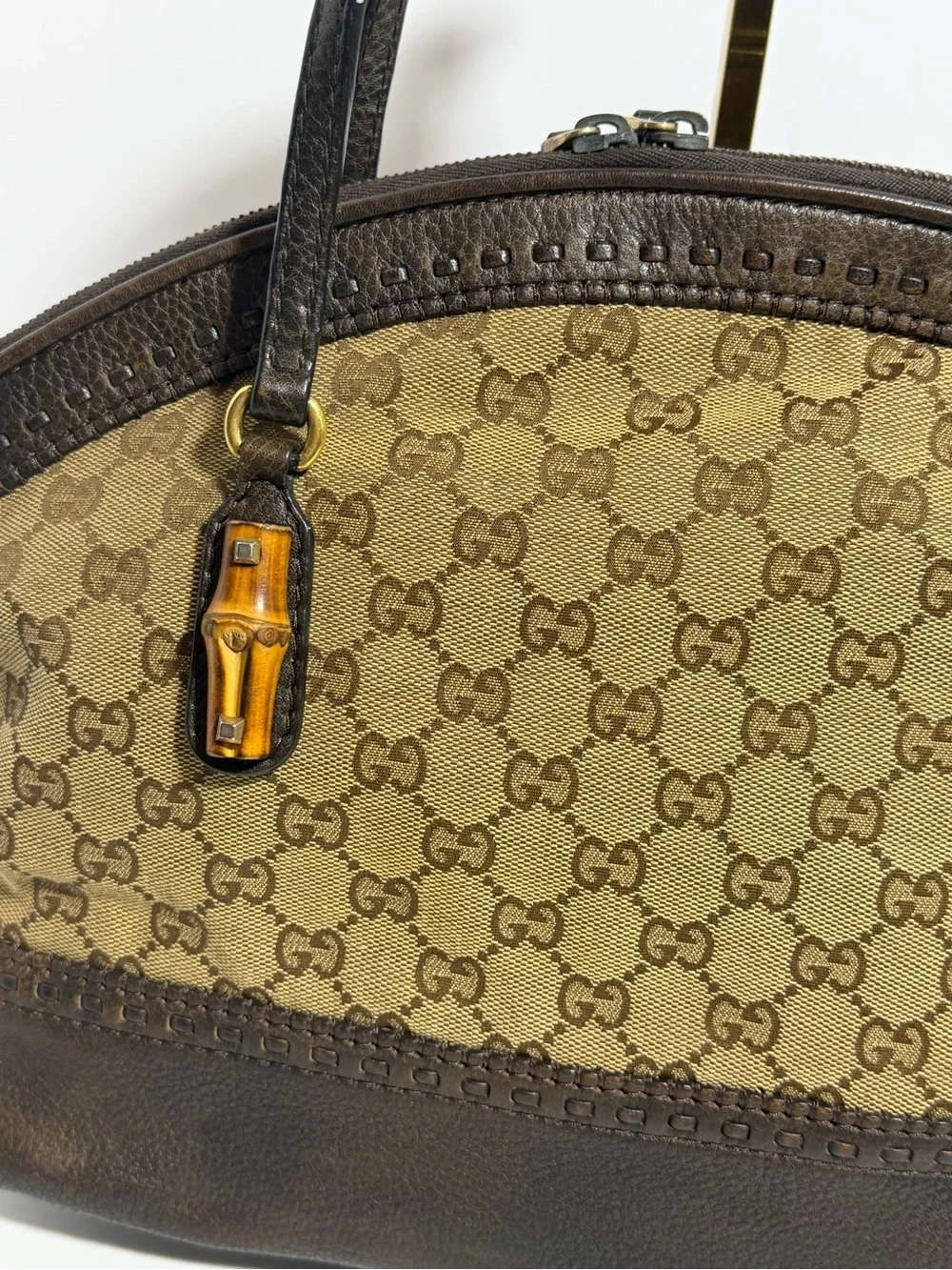 Gucci Beige Laidback Craft, Bamboo-Accent Dome Bag